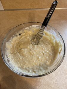 lumpy batter in mixing bowl