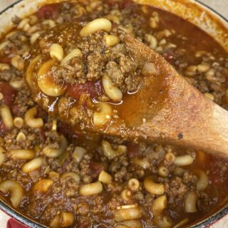 American Goulash in a Wooden Spoon